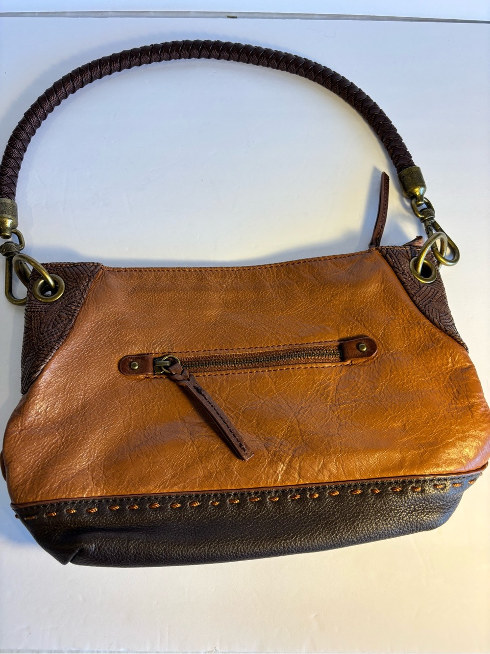 The Sak Two-Tone Cognac and Dark Brown Leather Shoulder Bag